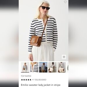 Emilie sweater lady jacket in stripe by J. Crew NWT!